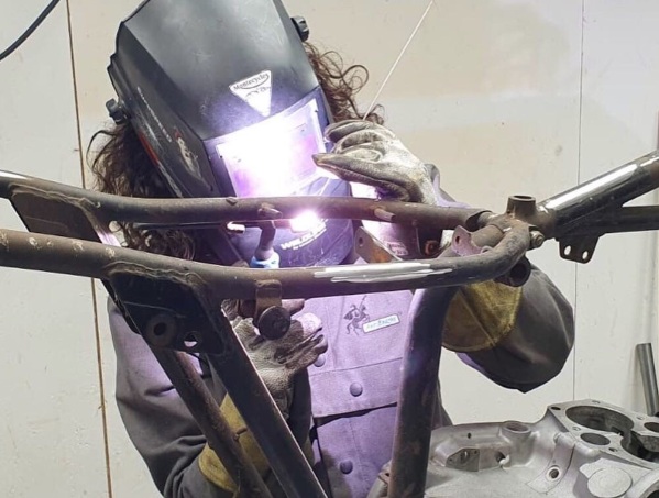 TIG welding repair and reinforcement of classic motorcycle frame